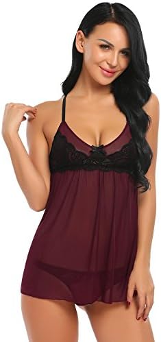 Ekouear Women's Lingerie Lady's Comfortable Nightwear Lace Skirt Sleepwear Plus Size M