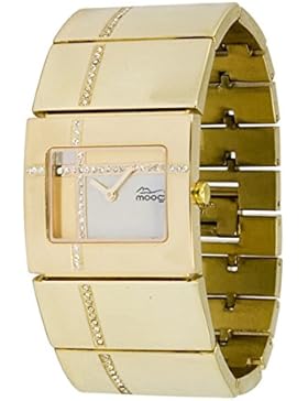 Moog Paris Mondrian Damen Uhr mit Weißem Zifferblatt, Swarovski Elements & Goldenem Armband aus Edelstahl - M44374...