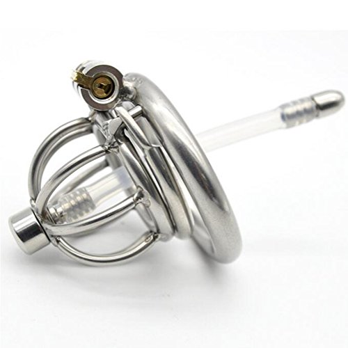 Preisvergleich Produktbild DRSMDR Edelstahl Mann Anti-Release-Version Keuschheitsschloss Keuschheitskäfig Männlichen Gerät Mit Silikonkatheter,Ringdiameter40mm