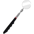 Extended Handle Mirror on a Stick,Car Telescoping Inspection Mirror,50mm Diameter,Round Handle Telescopic Mirror 360 Degree Rotation,Stainless Steel Universal Folding Telescopic Round Mirror,Black