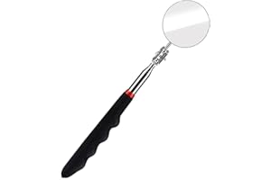 LAWALEISHE Extended Handle Mirror on a Stick,Car Telescoping Inspection Mirror,50mm Diameter,Round Handle Telescopic Mirror 360 Degree Rotation,Stainless Steel Universal Folding Telescopic Round Mirror,Black