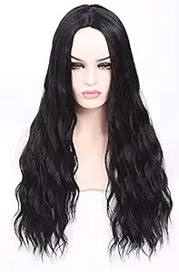 Akashkrishna |Hair Wigs For Women| Fashion Women/Girls Full Head Black Long Wavy/Curly Wig Synthetic Middle Part Wig for Halloween Party for all ocassions