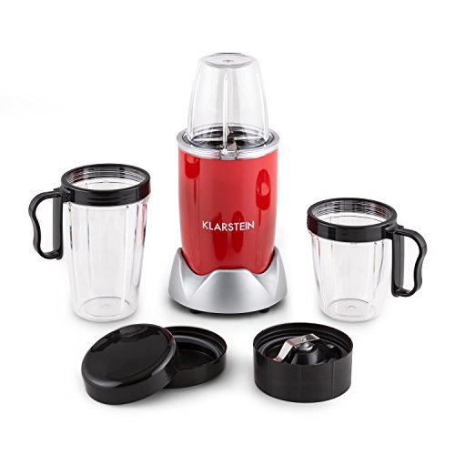 Klarstein • NutriRocket • Standmixer • Smoothie Maker • Minimixer • Küchenmixer • 700 Watt • bis zu 1 Liter Fassungsvermögen • drei Mixbecher • zwei Handgriffe • zwei Frischhaltedeckel • Edelstahlklingen • 1x Kreuzklinge • 1x Flachklinge • rot - 7