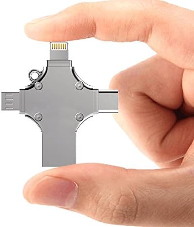 32GB iPhone Flash Drive USB C Memory Stick External Storage, TOSON USB Stick with Lightning Connector Micro USB 2.0 Type C (4 in 1) for iPad Apple IOS Mac Android Computers (32GB, Silver)