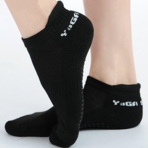 1 Pairs Non Slip Skid Yoga Pilates Socks with Grips Cotton for Women (Black)