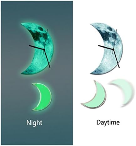 YYHSO Creative Home Bedroom Entrance Decoration Luminous Wall Clocks Acrylic Waterproof Round Novelty Crescent Moon Pendulum Wall Stickers Clock, Moon Style 1