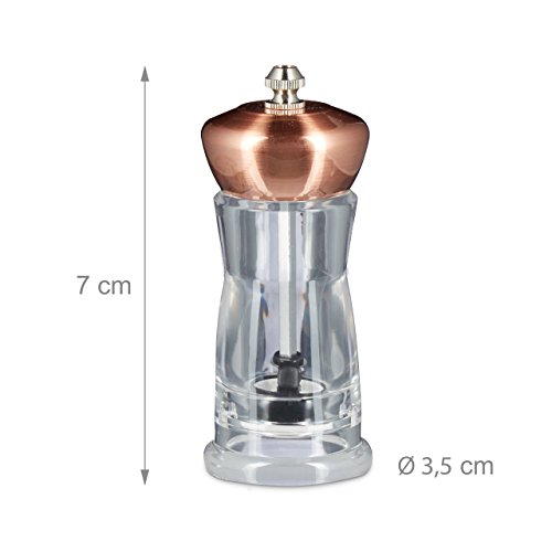 Relaxdays Gewürzmühlen Set mit Mühlenuntersetzer, manuell, Keramikmahlwerk, HxBxT: 7 x 3,5 x 3,5 cm, kupfer - 2