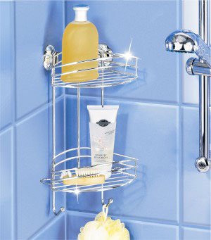 WENKO Bad Eckregal Duschregal Duschablage mit 2 Ebenen und 2 Haken