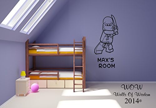 Lego Superhero Ninjago Childrens Personalised Bedroom Wall Sticker Personalised Name (Black, 60x27cm)