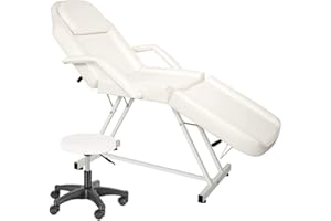 TactFire Professional Folding Massage Table Cosmetic Chair Beauty Equipment with Rolling Stool Swivel Stool