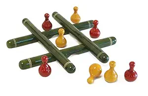 MAYA ORGANIC Handcrafted Wooden 4-in-1 Strategy Game : Tic Tac Toe ( Lac ) + 3 Games