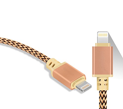 iProtect Lightning USB Ladekabel 1m Nylon Datenkabel knotenfrei für Apple iPhone 5, 5s, 5c, iPhone 6, 6s, 6 Plus, 7, 7 Plus, iPod und iPad in gold - 4