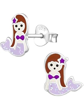 JAYARE Kinder Ohrstecker Meerjungfrau 925 Sterling Silber Emaille 9 x 8 mm Mädchen Ohrringe im Geschenk-Etui Kinderschmuck...