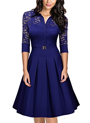 Miusol Vestido Plisado de Mujer Vintage Manga 3/4 Vestido de Novia