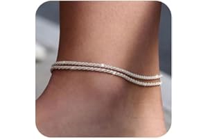 Nayyana Bracelet de cheville en argent sterling 925 pour femme - Bracelet de cheville délicat en couches - Étanche - Réglable - Empilable - Bijoux de plage