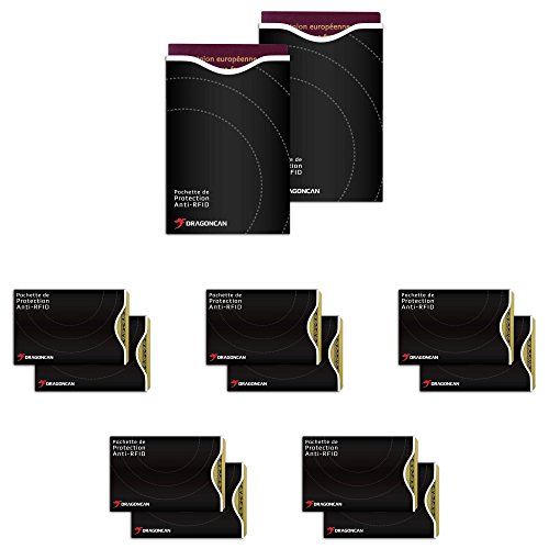 Dragon Can - Protectores de tarjetas de crédito y de Passport. Pack: (Pack: 10 carcasas anti-nfc/RFID y 2 fundas de pasaporte anti-nfc/RFID bloqueo)