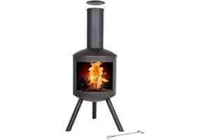 La Hacienda Barola Contemporary Steel Chiminea Patio Heater Outdoor Black