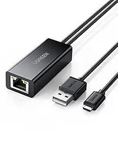UGREEN Ethernet Adapter for Fire TV Stick (2nd GEN), All-New Fire TV (2017), Chromecast Ultra/2/1/Audio, Google Home Mini, Micro USB to RJ45 Ethernet Adapter with USB Power Supply Cable (3.3ft)