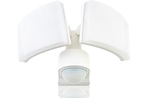 ‎HUBER HUBER LED Strahler mit Bewegungsmelder 360° 2 x 20W, 4400lm - 3 Sensoren, Matrixlinsen und Bereichsbegrenzung, Wand und Eckmontage, IP65, weiß