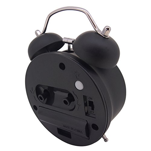 Königswerk Doppelglocken-Wecker mit Nachlicht, geräuschloser Betrieb, Quarzuhrwerk, analog, Retro-Design, lauter Alarm, 7,6 cm – schwarz - 3