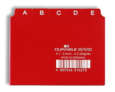 Durable 367003 Jeu de 25 Intercalaires Format A7 Paysage avec Divisions 5/5 - Onglets Imprimés A-Z - Polypro Coloris Rouge