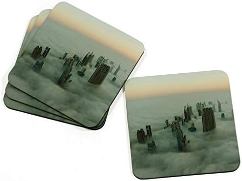 Big Box Art 4-Piece Coaster Set for Drinks with Dubai Clouds Skyline Art Design Print | Artistic Kitchen, Table and Bar Decor for Tea, Coffee, Wine, Multi-Colour, 9 x 9 m