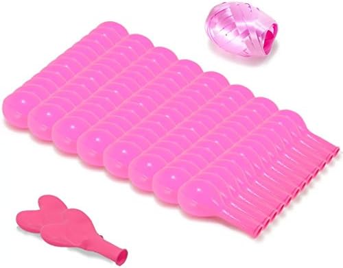 Woodlandu 98 pcs Latex Balloons include 8 dozen/96 pcs Pure Pink Colour Round Shape plus 2 pcs Pink Heart 12 Inches with 10m/32.8ft Bind Ribbon