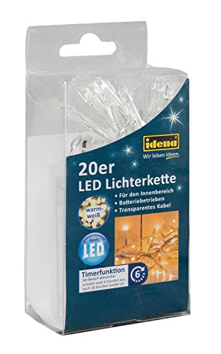 Idena 8582052 - LED Lichterkette, 20er warm weiß, für innen, batteriebetrieben