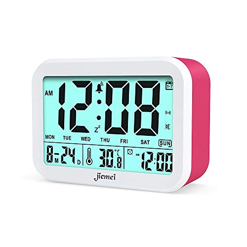 Jiemei, sveglia digitale da comodino, sveglia per bambini e adulti, funzionamento a batteria, display 4,5", retroilluminazione intelligente, 3 sveglie, 7 suonerie. Ottimo regalo per la scuola