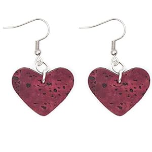 WAY2BB Natural Cork Earrings in the Shape of a Vegan Heart red