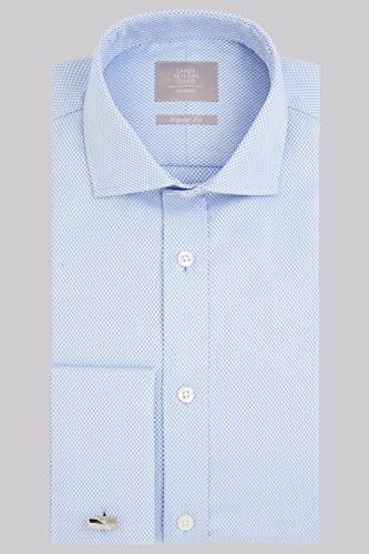 Savoy Taylors Guild Men`s Regular Fit Sky Blue Double Cuff Textured Shirt 17.5 in