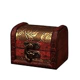 ❤Satisfaga sus necesidades perfectamente y mantenga las joyas limpias y protegidas.Caja de joyería,Caja decorativa de madera,Caja de dulces, 2Pcs hecha a mano de madera de la vendimia Caja,con la mini cerradura del metal para almacenar la perla del tesoro de la joyería 8x6x6cm.