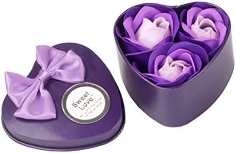 3Pcs Heart Bath Body Soap Scented SOEMSUN with Cute Beautiful Box Case Petal Rose Flower Soap Wedding Decoration Gift Best (Purple)