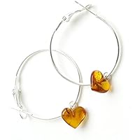 Sterling Silber 30mm Ohrringe Creolen / Bernstein Herzen