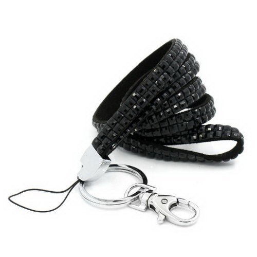 f-eshion nuevo negro ID Badge Holder Lanyard Rhinestone Crystal clave correa para el cuello Fashion