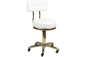 ACTIVESHOP Tabouret cosmétique à roulettes réglable en hauteur et dossier Blanc/doré AM-961