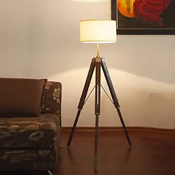 Kapoor E Illuminations Brown Wooden Tripod Lamp with Shade
