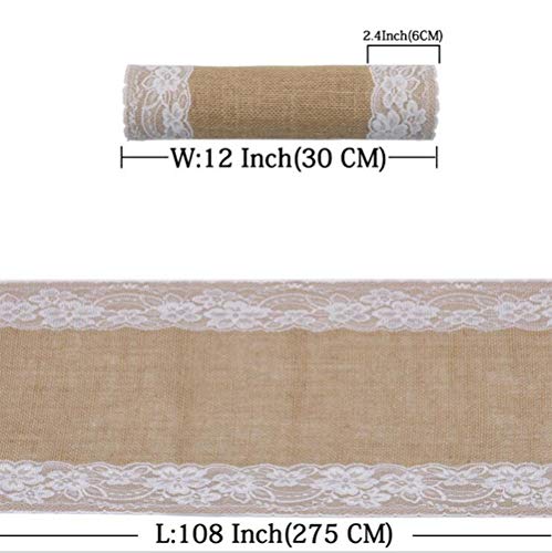 SOEKAVIA Camino de mesa, de yute yute arpillera tela del cordón del corredor de la tabla para Blanco 2 piezas
