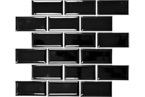 MOSANI Metro Subway Fliesen Schwarz Facette Mosaikfliese Keramik Fliesenspiegel Küche MOS26M-0303