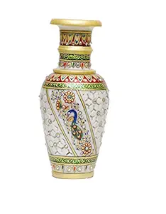 Aapno Craft Designer Decorative Marble Flower Vase | Round Shape Beautiful Peacock and Meenakari Work Showpiece Vases for Home Decoration (Multicolor, 16.5x16.5x29.21 cm) 9 Inch