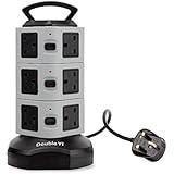 Extension Lead, DoubleYI 12 Way Outlets Socket Vertical Power Strip Surge Protector with Retractable 3m/9.8Ft Power Extension Cord