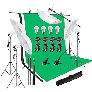 HIFFIN White|Black|Green Screen Backdrop 6x10 ft with 9 ft Stand - 6x9 ft Photography Backdrop with 2 Pcs Spring Clamps, 1PCs Carry Bag (T Shape Kit C2 C3 White|Black|Green & Single Holder Kit M4)