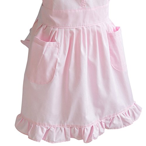 UEETEK Frau Retro-viktorianischen Kochen Schürze Chefkoch Schürzen mit Taschen zum Kochen (rosa) - 7