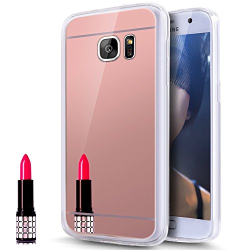 Galaxy S6 Edge Plus Hülle, Galaxy S6 Edge Plus Spiegel Hülle Mirror Case, Ukayfe Spiegel TPU Schutzhülle Silikon Handyhülle Tasche Case Cover für Samsung Galaxy S6 Edge Plus Rose Gold Plating Silikon Schutzhülle Luxus Glänzend Shiny Kristall Strass Rahmen Slim TPU Handy Gehäuse Hülle Ultradünnen Weiche Soft TPU Telefon-Kasten Handyhülle Mirror Spiegelnd Make Up Protective Case Cover Bumper für Samsung Galaxy S6 Edge Plus – Spiegel,Rose Gold - 6