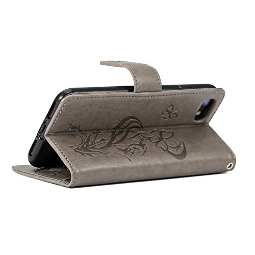 OFUÂ® Custodia in Pelle Originale per Huawei P Smart,Cover in Pelle Huawei P Smart,Vintage Portafoglio Pieghevole,[Slot per Schede] [Chiusura Magnetica] [Funzione Stand] Flip Cover Per Huawei P Smart(grigio)