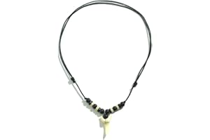 QKEOISUD Mens Shark Tooth Necklace Vintage Surfer Beach Wood Bead Adjustable Ethnic Style Cool Pendant Jewellery for Adults Boys Girls
