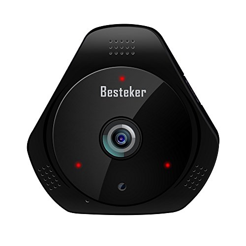 Preisvergleich Produktbild 360 ° IP Kamera Besteker Wireless Überwachungskamera WiFi 1,3 Megapixel HD Fischaugenobjektiv Weitwinkel 10 mt Nachtsicht Home Security Überwachungskameras System (Schwarz)