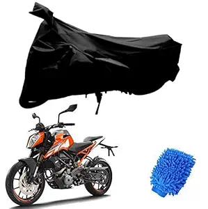 Riderscart All Season (Weather) Waterproof Bike Cover for KTM Duke 250 Indoor Outdoor Protection Combo with Storage Bag and Microfiber Glove (Black)