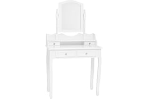 Acomoda Textil – Tocador de Madera con Espejo. Mesa de Maquillaje Blanca con Cajón Amplio y Diseño Elegante para Dormitorio Mueble Funcional, Resistente y Versátil. (82x36x149 cm)