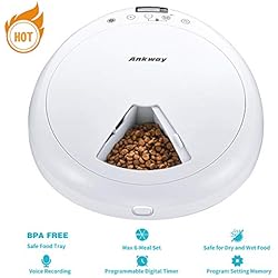 Ankway 6 Repas Distributeur de Nourriture et Croquettes Automatique pour Petits Animaux Chiens et Chats avec Alarme minuteur programmable et Musique, Contrôle des portions et Enregistrement Vocal